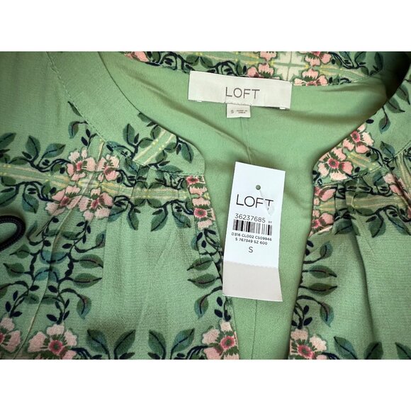 LOFT Dress New Size Small Tiled Vine Green Dress w/ Tie Long Sleeve NWT - Picture 10 of 13